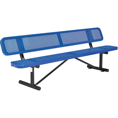 Global Industrial 96 Perforated Metal Outdoor Picnic Bench with Backrest, Blue 262077BL